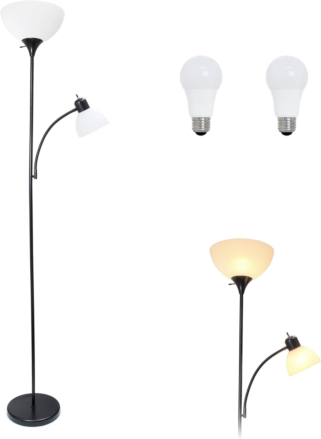 Simple Designs LF2000-SLV Mother-Daughter Floor Lamp with Reading Light, Silver