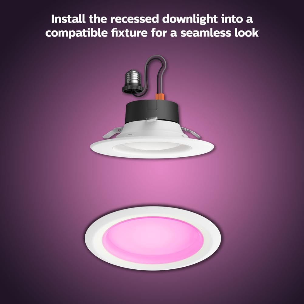 Philips Hue Smart Recessed 5/6 Inch LED Downlight - White and Color Ambiance Color-Changing Light - 1 Pack - 1100LM - Control with Hue App - Compatible with Alexa, Google Assistant and Apple Homekit