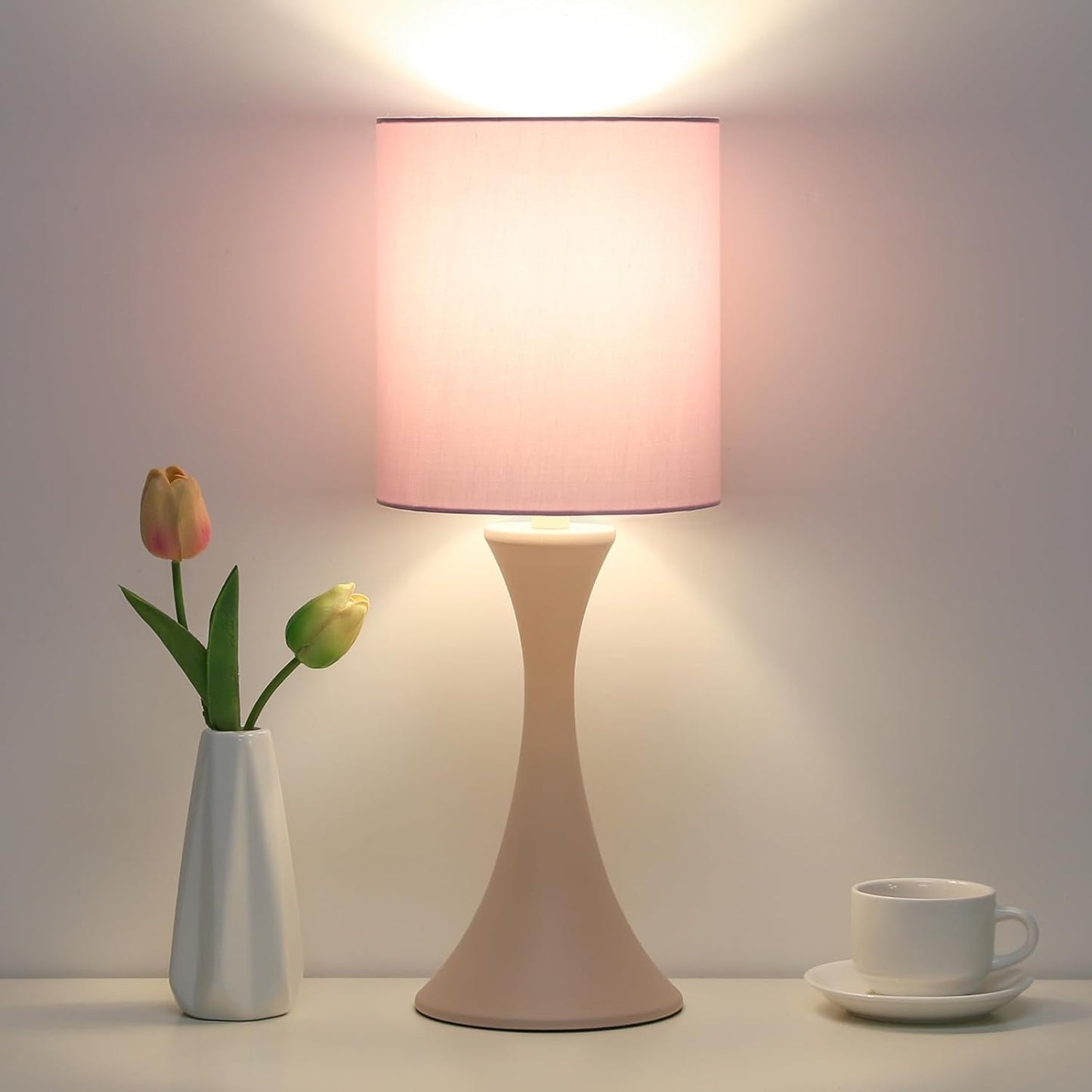 3 Way Touch Control Table Lamp, Dimmable Bedside Desk Lamp with Metal Base Modern Nightstand Lamp Stylish Grey Shade Simple Side Table Lamp for Bedroom, Living Room, Office or Den LED Bulb Included