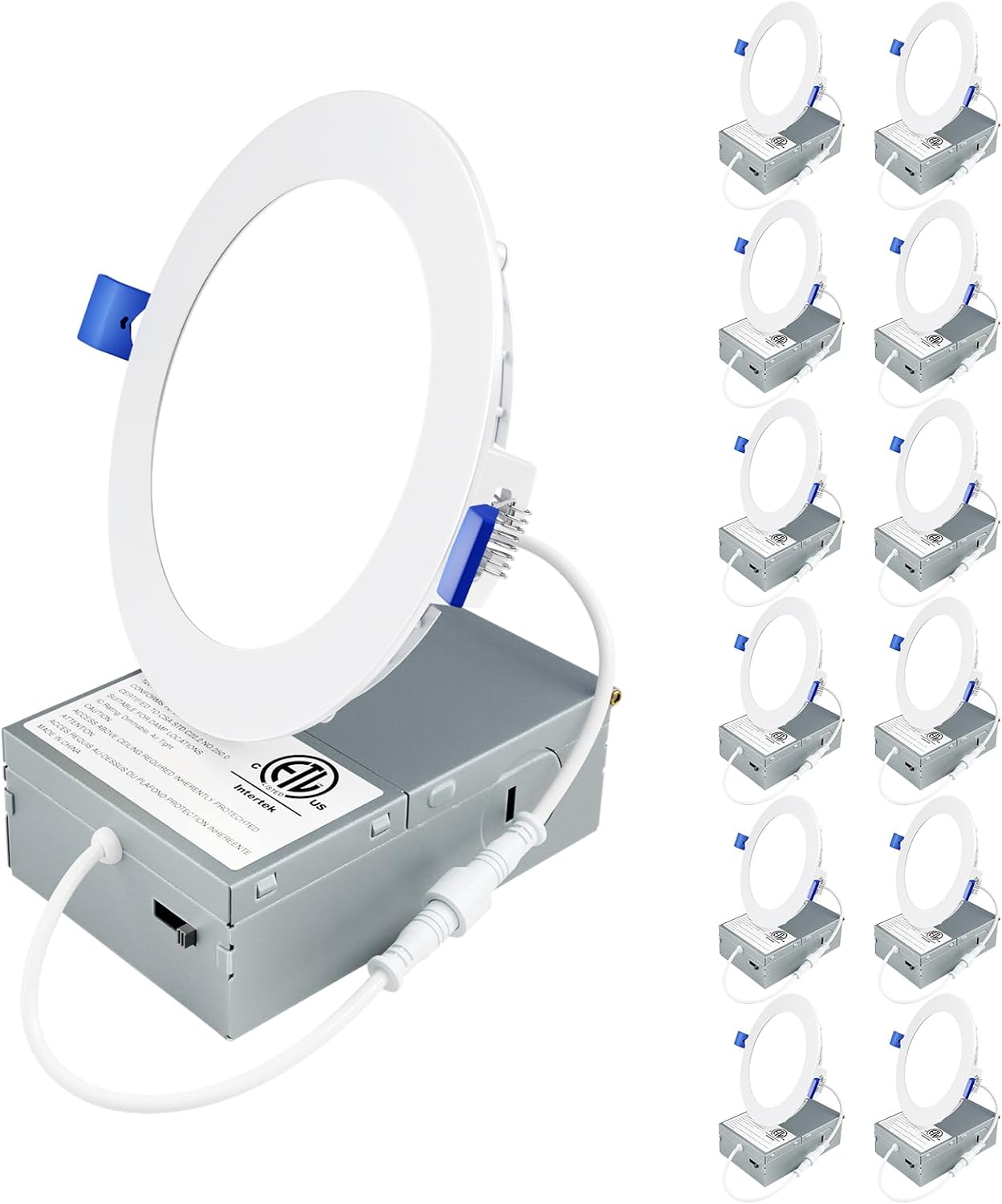 Ensenior 12 Pack 6 Inch LED Recessed Ceiling Light, Dimmable, 2700K-5000K 5CCT, 1200LM 12W 120V, High Brightness Canless Wafer Downlight - ETL&FCC&IC