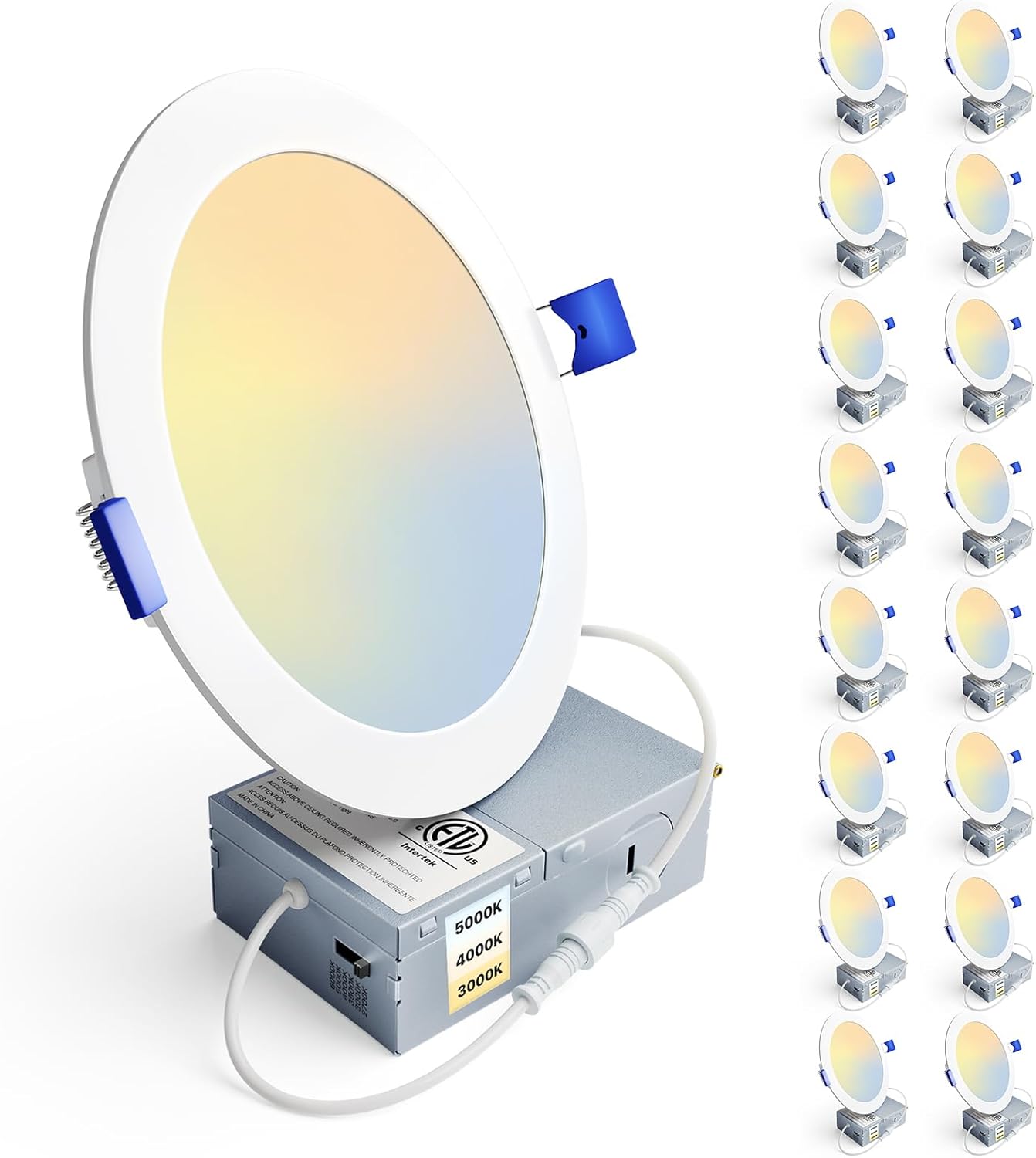 Ensenior 16 Pack 6 Inch LED Recessed Ceiling Light, Dimmable, 2700K-5000K 5CCT, 1050LM 12W 120V, High Brightness Canless Wafer Downlight - ETL&FCC&IC