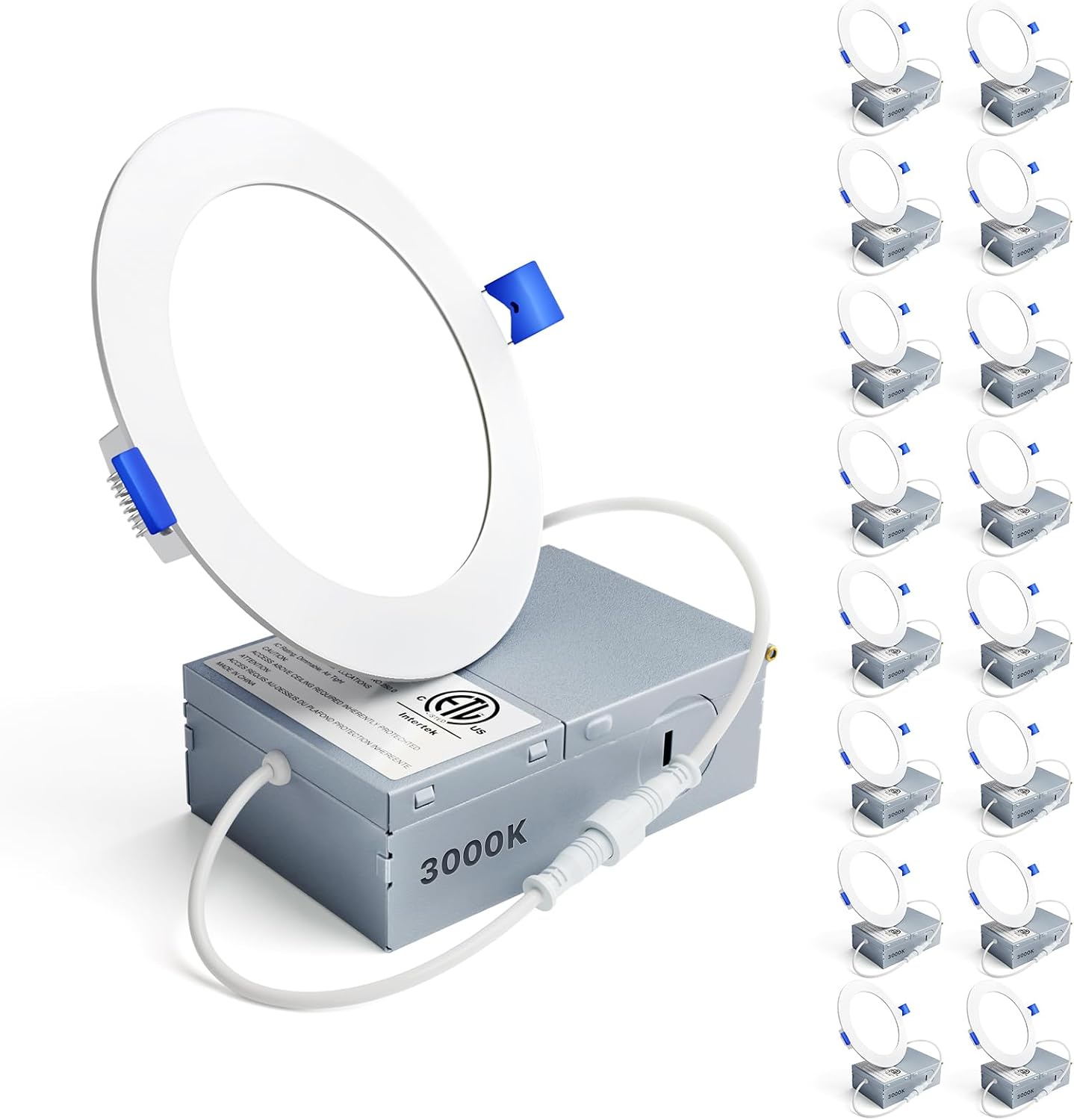 Ensenior 16 Pack 6 Inch LED Recessed Ceiling Light, Dimmable, 2700K-5000K 5CCT, 1050LM 12W 120V, High Brightness Canless Wafer Downlight - ETL&FCC&IC