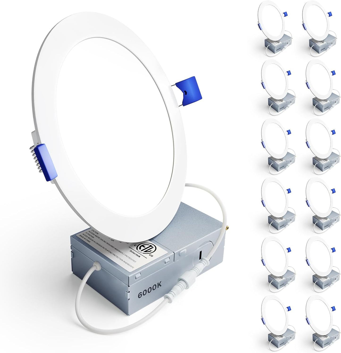 Ensenior 12 Pack 6 Inch LED Recessed Ceiling Light, Dimmable, 2700K-5000K 5CCT, 1200LM 12W 120V, High Brightness Canless Wafer Downlight - ETL&FCC&IC