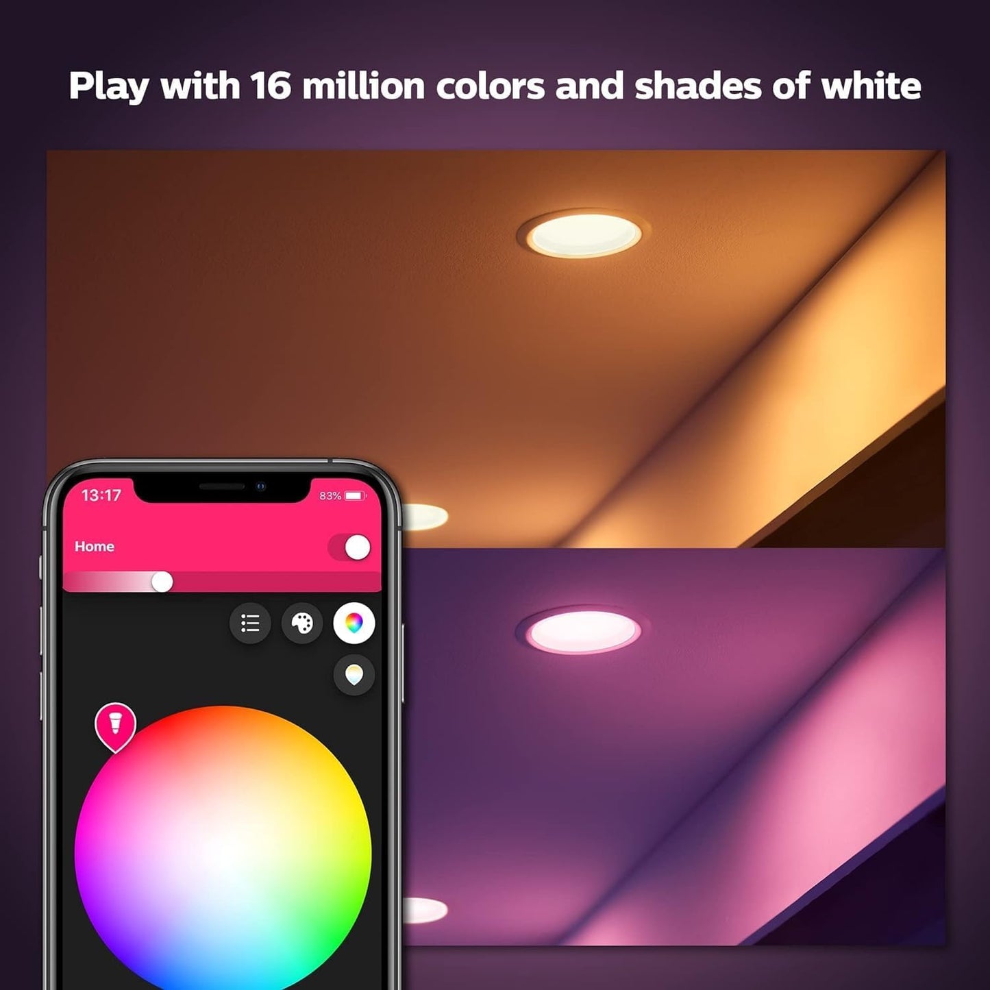 Philips Hue Smart 5/6 Inch LED Downlights, Color-Changing Recessed Lighting, 6 Pack,1100LM, Control with Hue App, Compatible with Alexa, Google Assistant, and Apple HomeKit