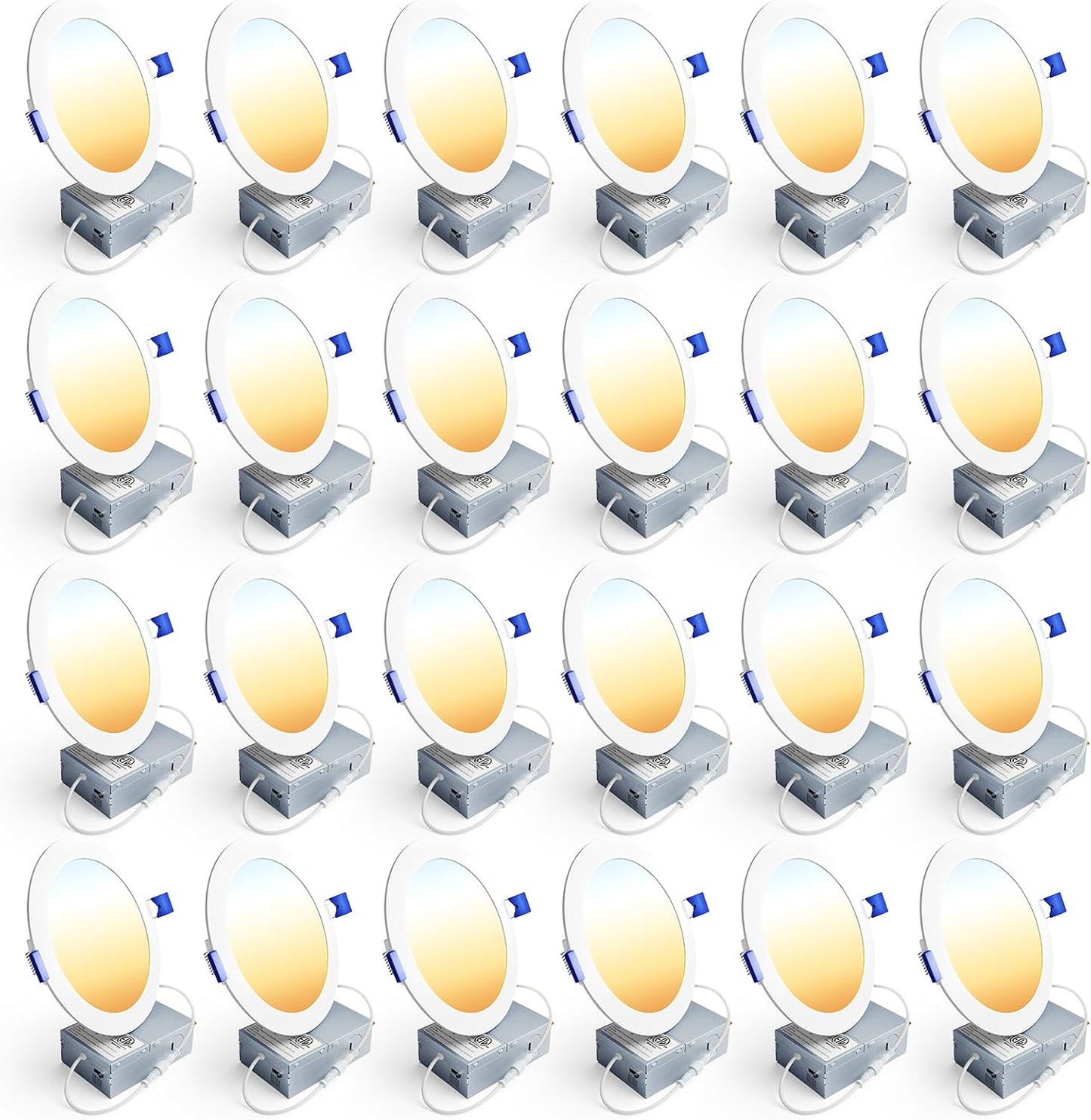 Ensenior 24 Pack 6 Inch LED Recessed Ceiling Light, Dimmable, 2700K-5000K 5CCT, 1200LM 12W 120V, High Brightness Canless Wafer Downlight - ETL&FCC&IC