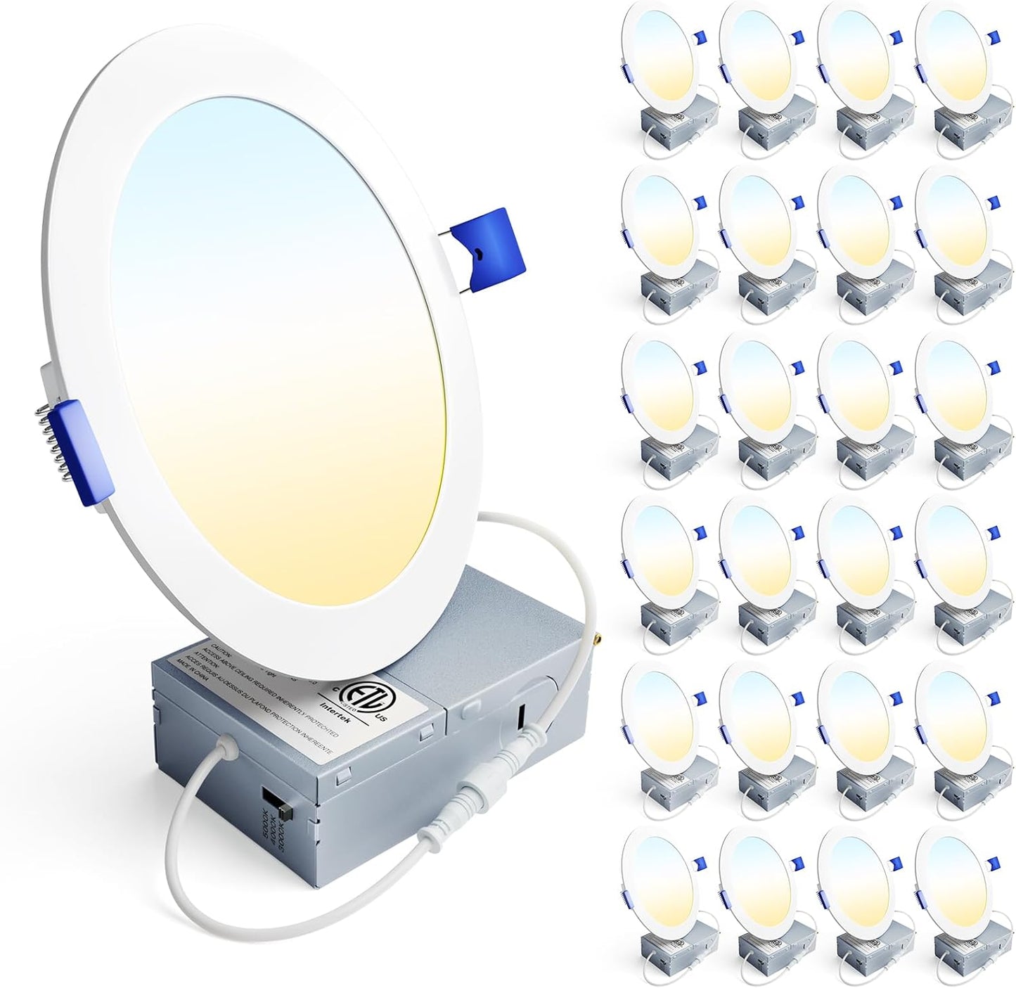 Ensenior 24 Pack 6 Inch LED Recessed Ceiling Light, Dimmable, 2700K-5000K 5CCT, 1200LM 12W 120V, High Brightness Canless Wafer Downlight - ETL&FCC&IC