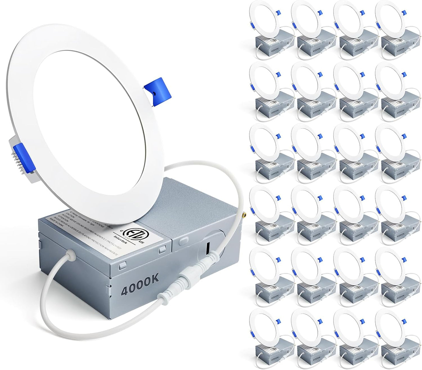 Ensenior 24 Pack 6 Inch LED Recessed Ceiling Light, Dimmable, 2700K-5000K 5CCT, 1200LM 12W 120V, High Brightness Canless Wafer Downlight - ETL&FCC&IC