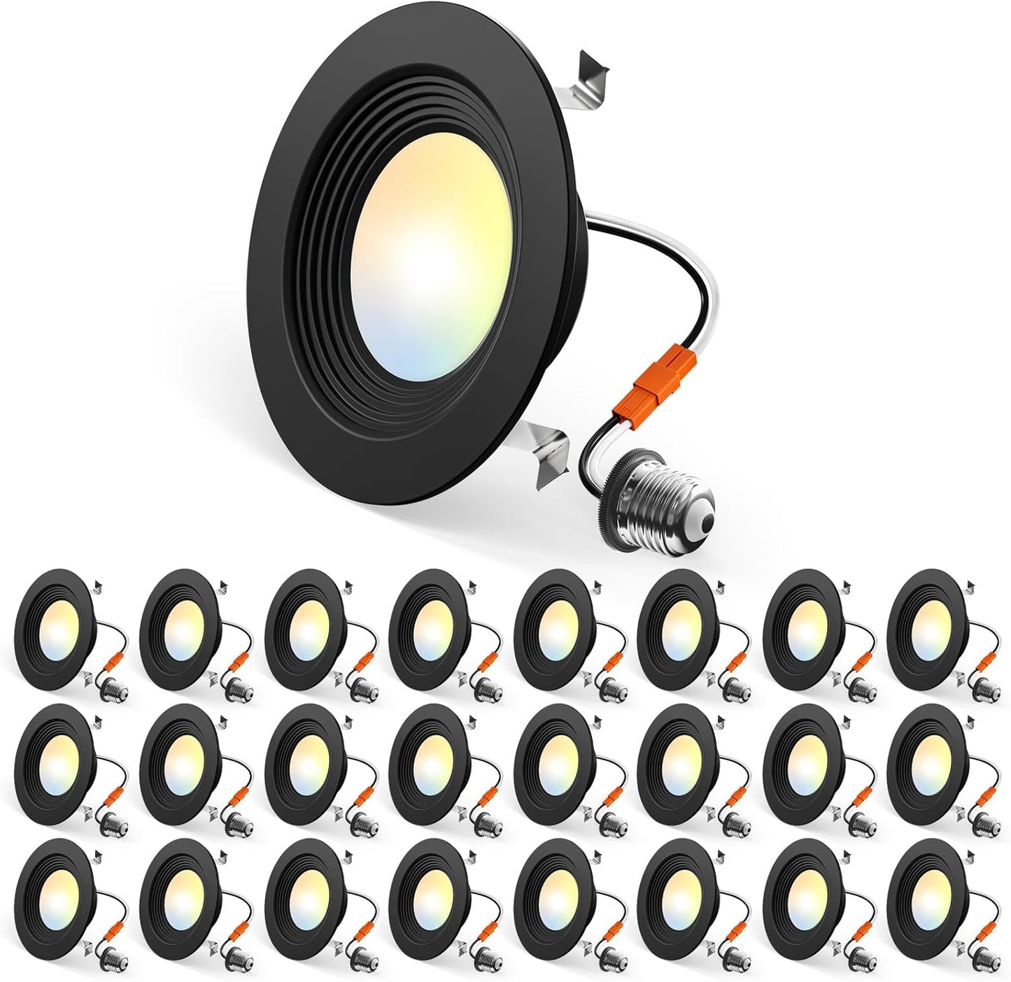 Amico 24 Pack 5/6 inch 5CCT LED Recessed Lighting, Dimmable, 12.5W=100W, 950LM, 2700K/3000K/4000K/5000K/6000K Selectable, Retrofit Can Lights with Baffle Trim, IC Rated - ETL & FCC, White