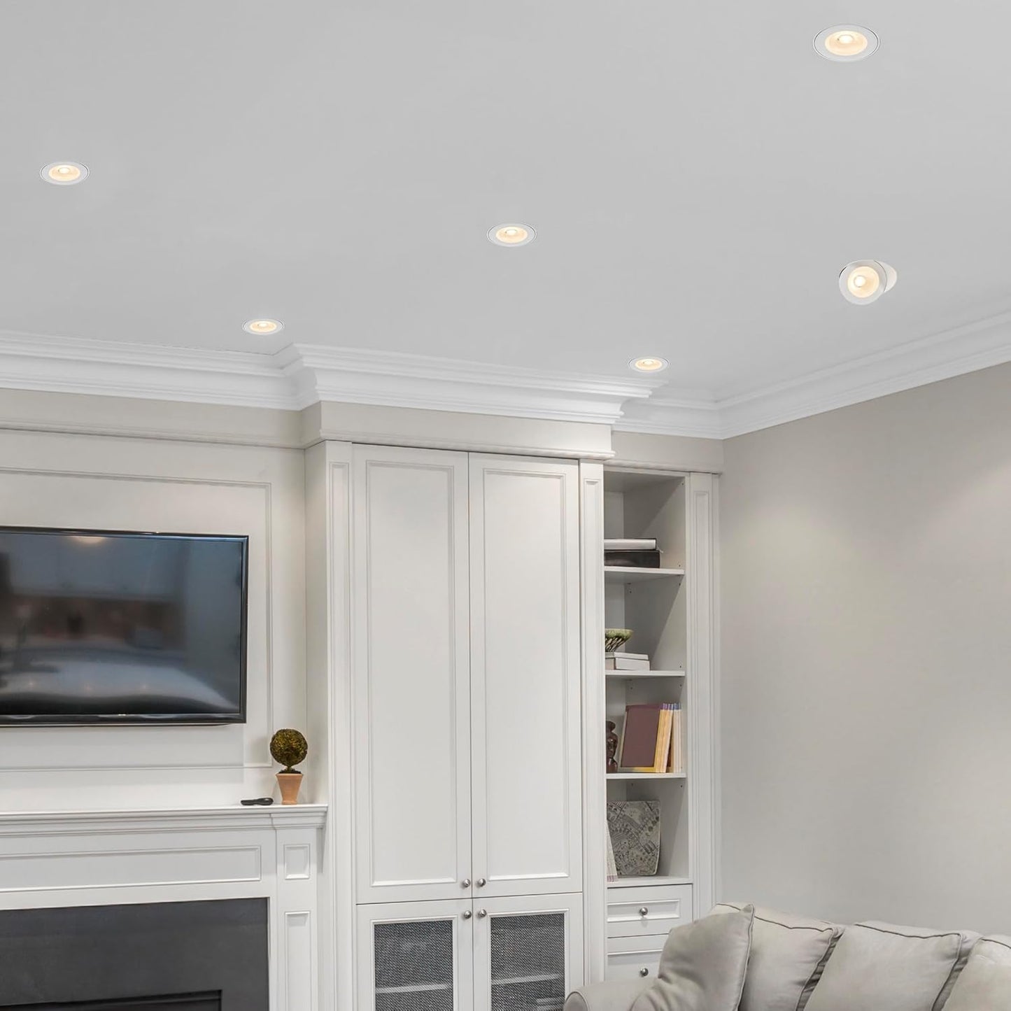 Maxxima 4” 5 CCT Rotatable Ultra-Thin Trimless Recessed LED Floating Gimbal Downlight, 750 Lumens, Color Selectable 2700K/3000K/3500K/4000K/5000K, 90-Degree Tilt, Dimmable, 90 CRI, IC Rated Canless