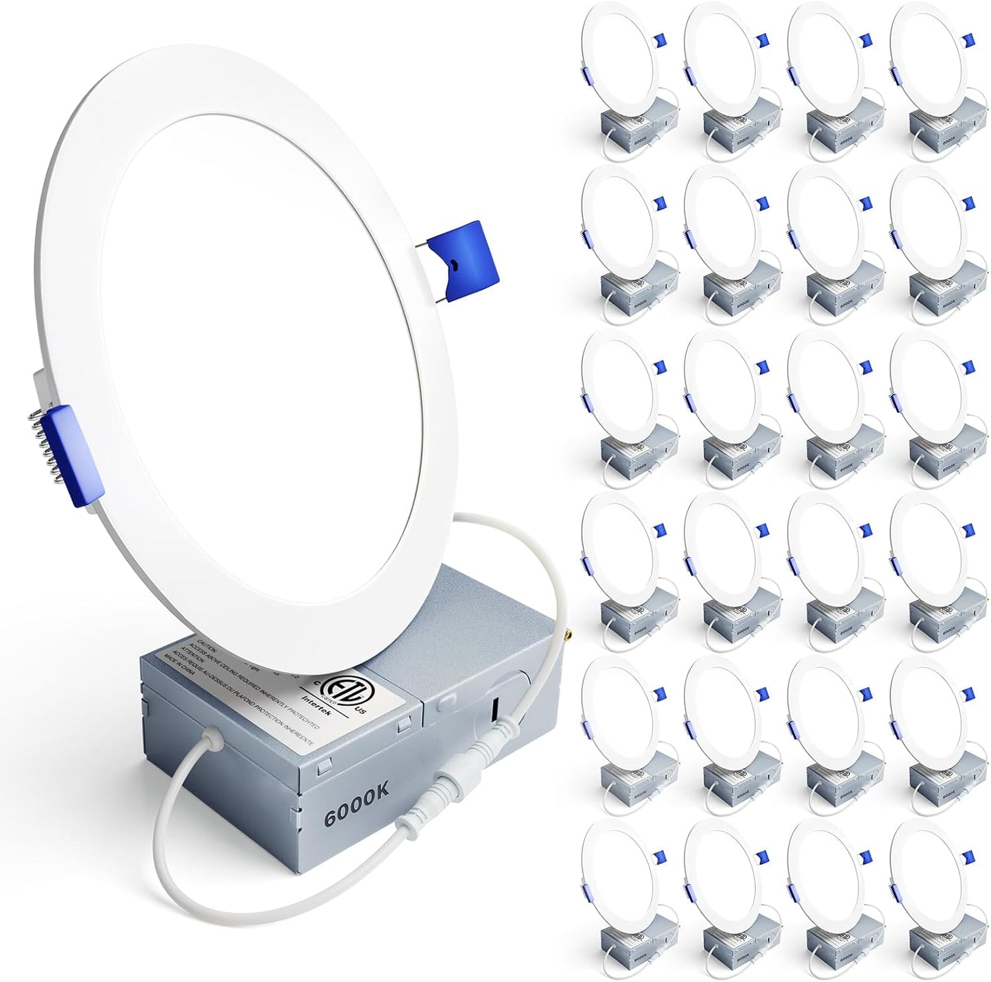 Ensenior 24 Pack 6 Inch LED Recessed Ceiling Light, Dimmable, 2700K-5000K 5CCT, 1200LM 12W 120V, High Brightness Canless Wafer Downlight - ETL&FCC&IC