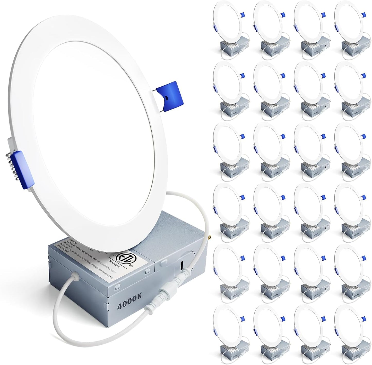 Ensenior 24 Pack 6 Inch LED Recessed Ceiling Light, Dimmable, 2700K-5000K 5CCT, 1200LM 12W 120V, High Brightness Canless Wafer Downlight - ETL&FCC&IC