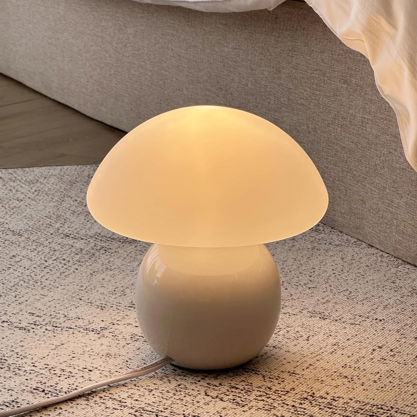 Mushroom Lamp Ceramic Base,White Cute 70s Mid Century Modern Decor Lamp for Bedroom,Small Abstract Table Bedside Glass Mood Coze Fun Warm Light