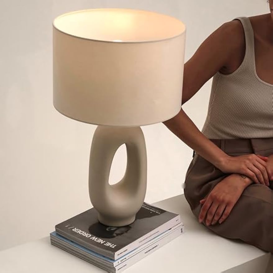 Brightech Artemis LED Table Lamp - Unique Modern Ceramic Lamp for Bedside, Nightstand, Desk - Cozy Night Light with Warm White Light for Living Room, Bedroom