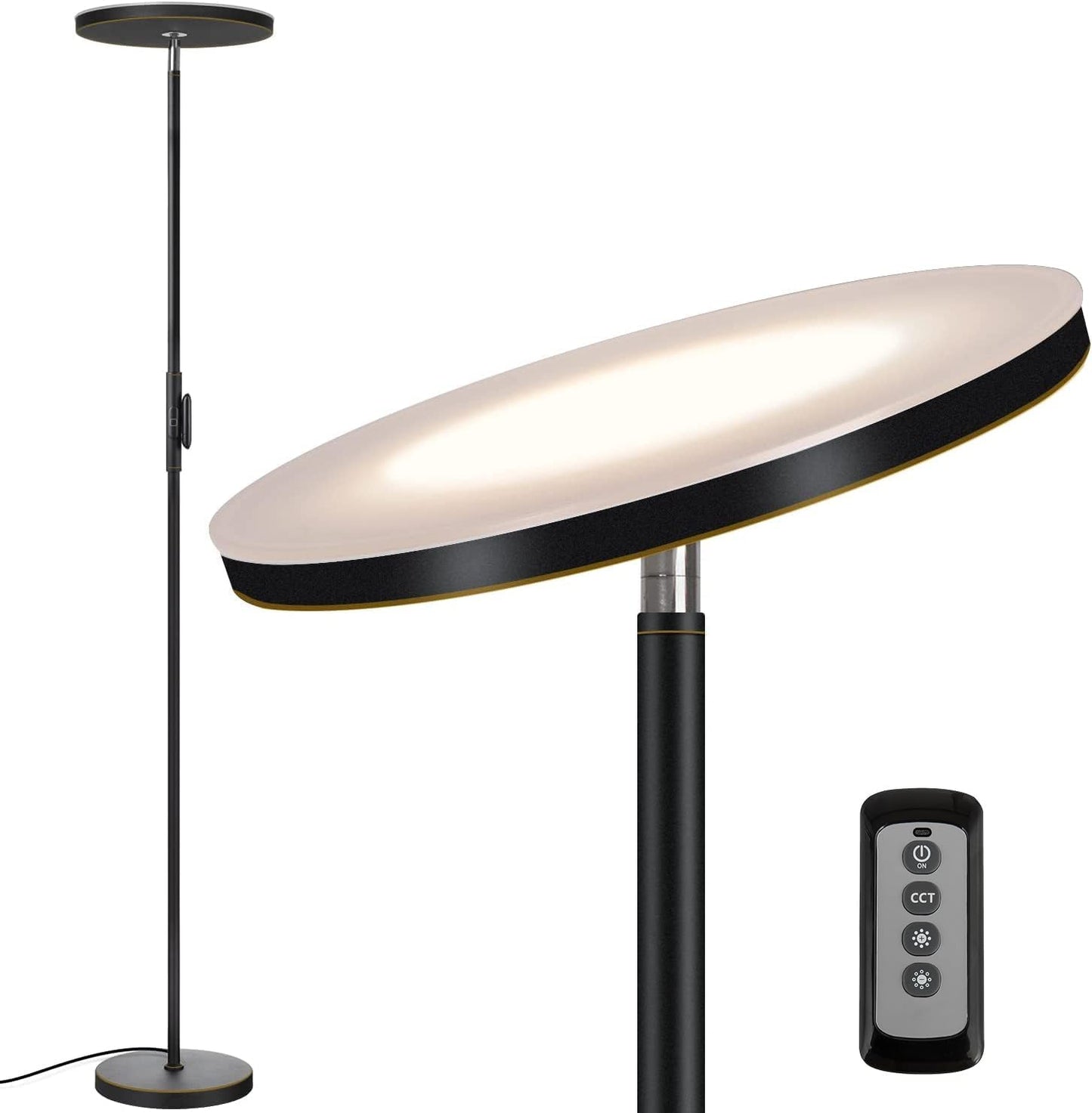 JOOFO Floor Lamp,30W/2400LM Sky LED Modern Torchiere 3 Color Temperatures Super Bright-Tall Standing Pole Light with Remote & Touch Control for Living Room,Bed Room,Office (Black)