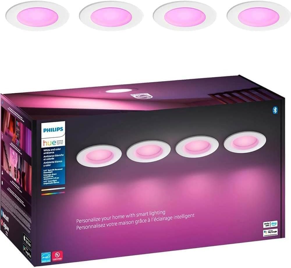 Philips Hue Smart Recessed 5/6 Inch LED Downlight - White and Color Ambiance Color-Changing Light - 1 Pack - 1100LM - Control with Hue App - Compatible with Alexa, Google Assistant and Apple Homekit