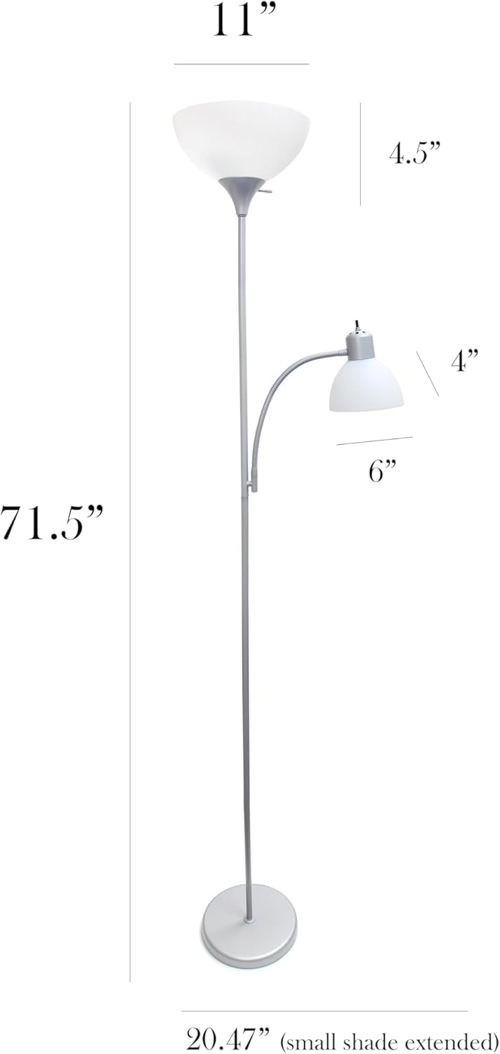 Simple Designs LF2000-SLV Mother-Daughter Floor Lamp with Reading Light, Silver