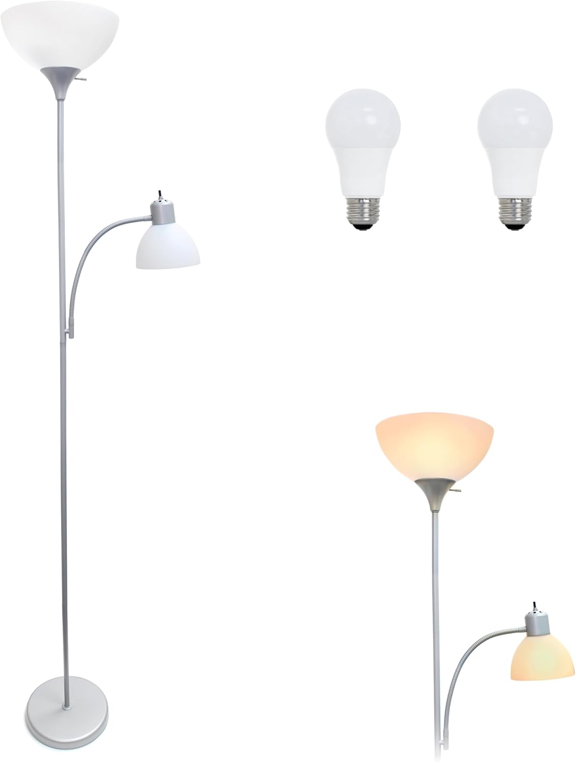 Simple Designs LF2000-SLV Mother-Daughter Floor Lamp with Reading Light, Silver