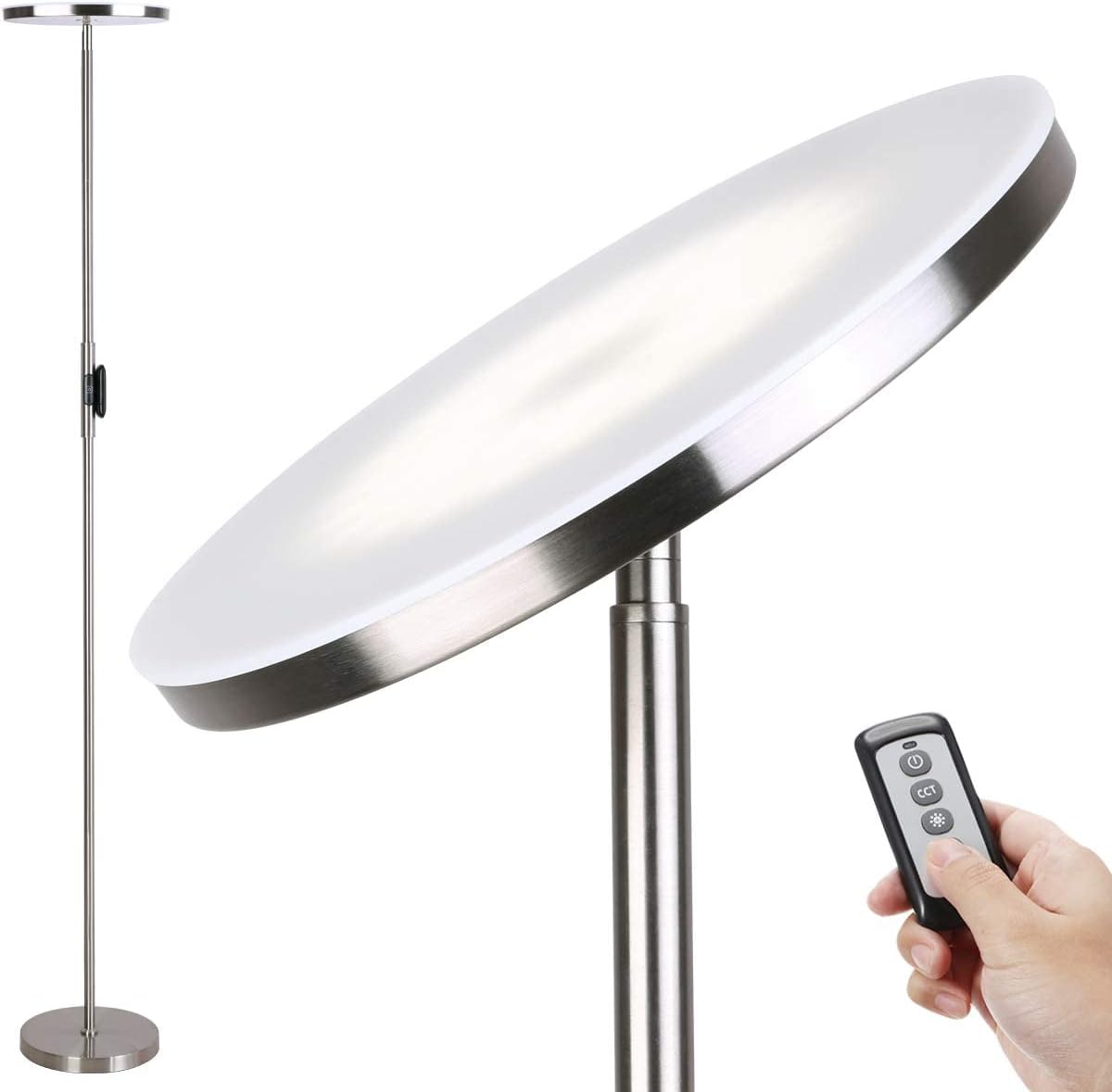 JOOFO Floor Lamp,30W/2400LM Sky LED Modern Torchiere 3 Color Temperatures Super Bright-Tall Standing Pole Light with Remote & Touch Control for Living Room,Bed Room,Office (Black)