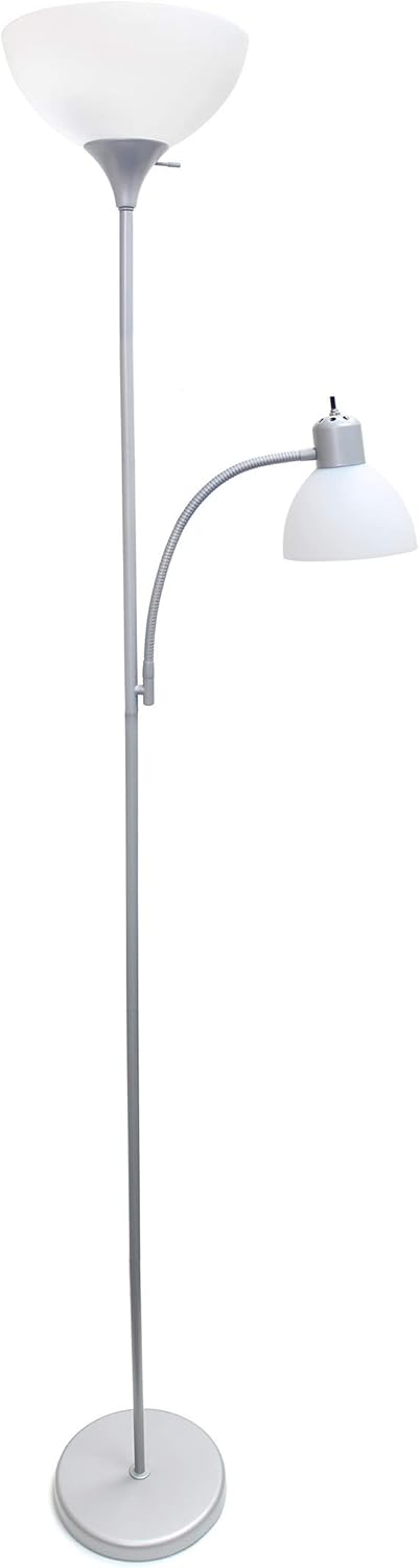 Simple Designs LF2000-SLV Mother-Daughter Floor Lamp with Reading Light, Silver