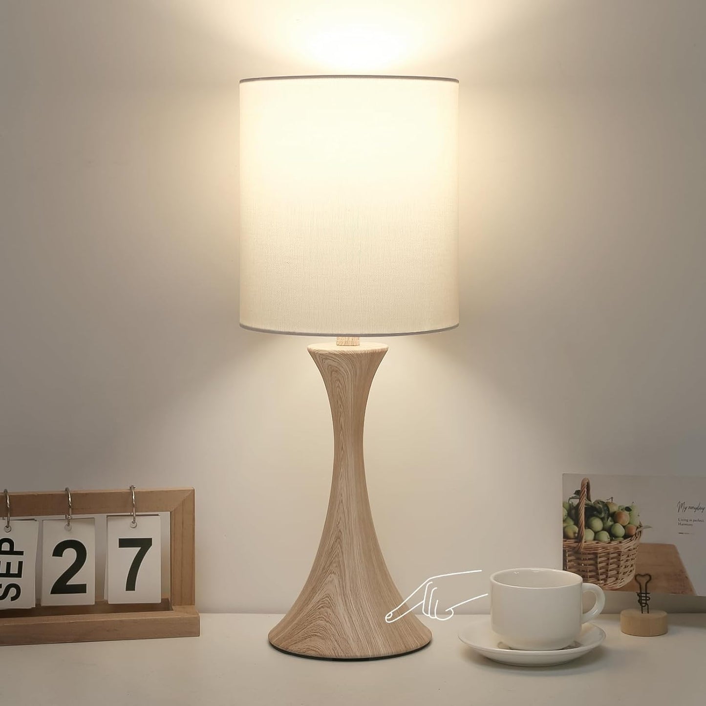 3 Way Touch Control Table Lamp, Dimmable Bedside Desk Lamp with Metal Base Modern Nightstand Lamp Stylish Grey Shade Simple Side Table Lamp for Bedroom, Living Room, Office or Den LED Bulb Included