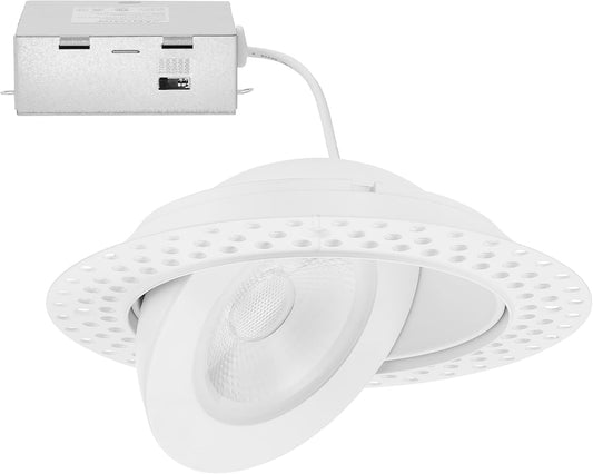 Maxxima 4” 5 CCT Rotatable Ultra-Thin Trimless Recessed LED Floating Gimbal Downlight, 750 Lumens, Color Selectable 2700K/3000K/3500K/4000K/5000K, 90-Degree Tilt, Dimmable, 90 CRI, IC Rated Canless