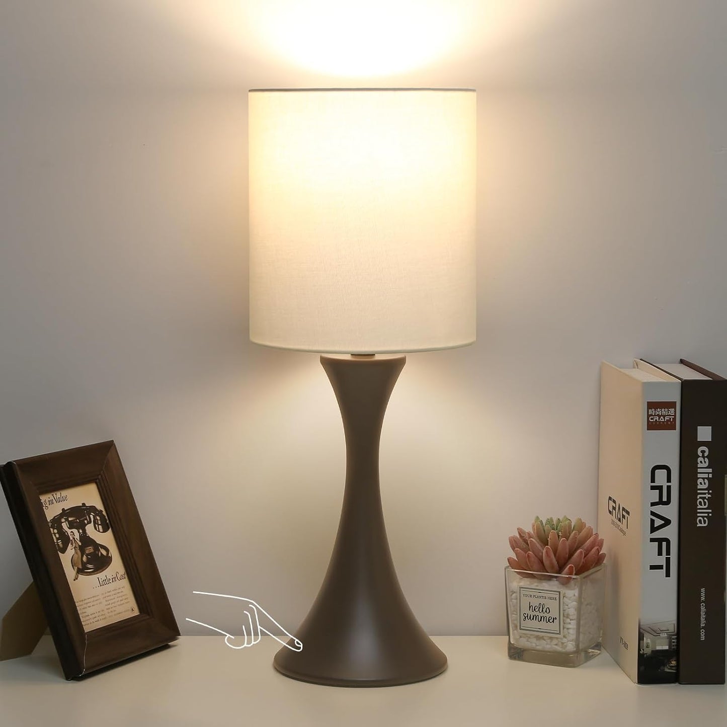3 Way Touch Control Table Lamp, Dimmable Bedside Desk Lamp with Metal Base Modern Nightstand Lamp Stylish Grey Shade Simple Side Table Lamp for Bedroom, Living Room, Office or Den LED Bulb Included