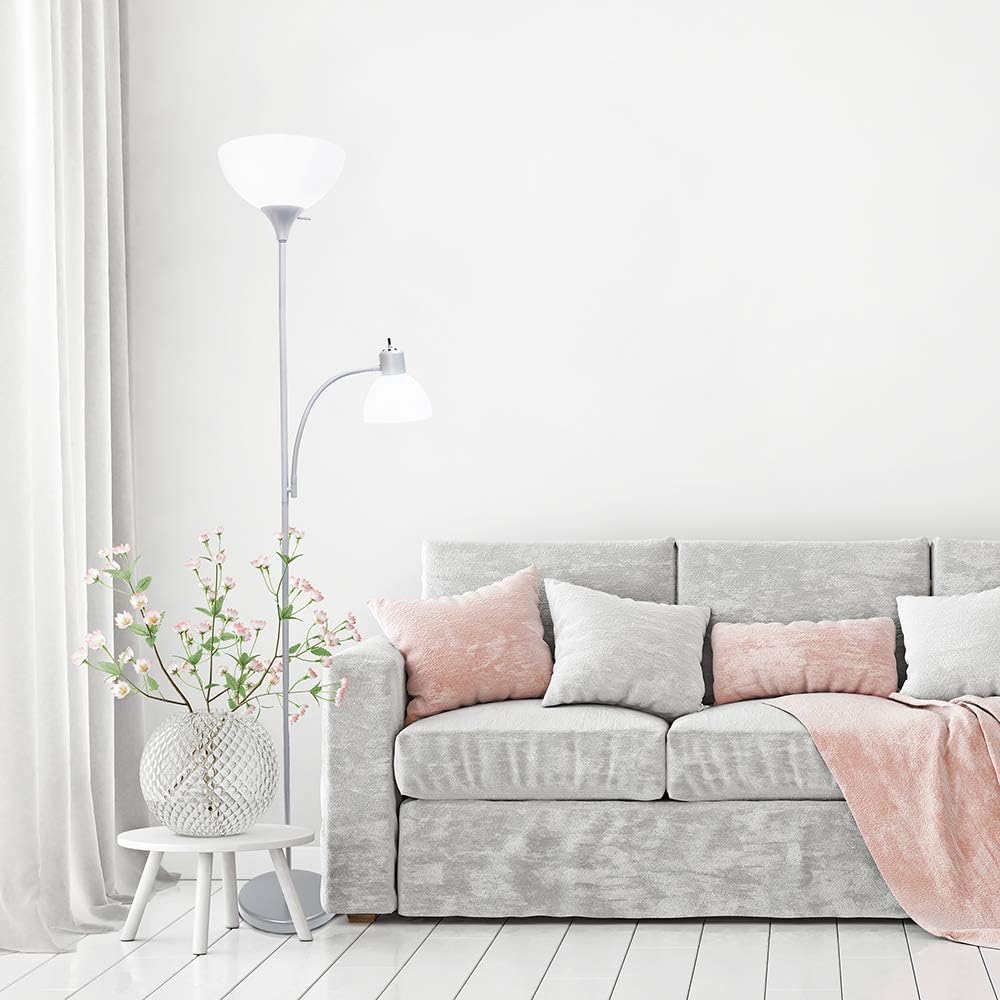 Simple Designs LF2000-SLV Mother-Daughter Floor Lamp with Reading Light, Silver