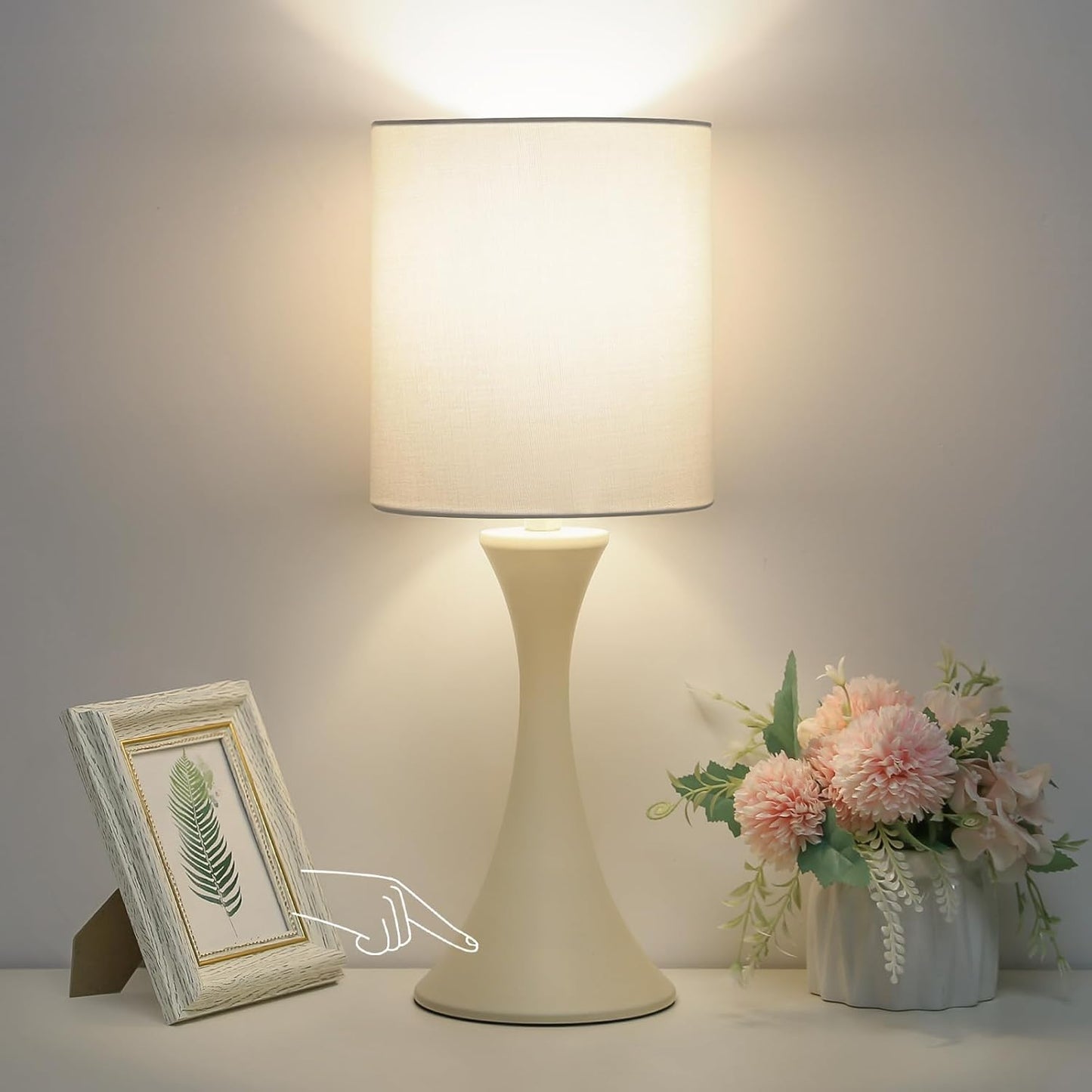 3 Way Touch Control Table Lamp, Dimmable Bedside Desk Lamp with Metal Base Modern Nightstand Lamp Stylish Grey Shade Simple Side Table Lamp for Bedroom, Living Room, Office or Den LED Bulb Included