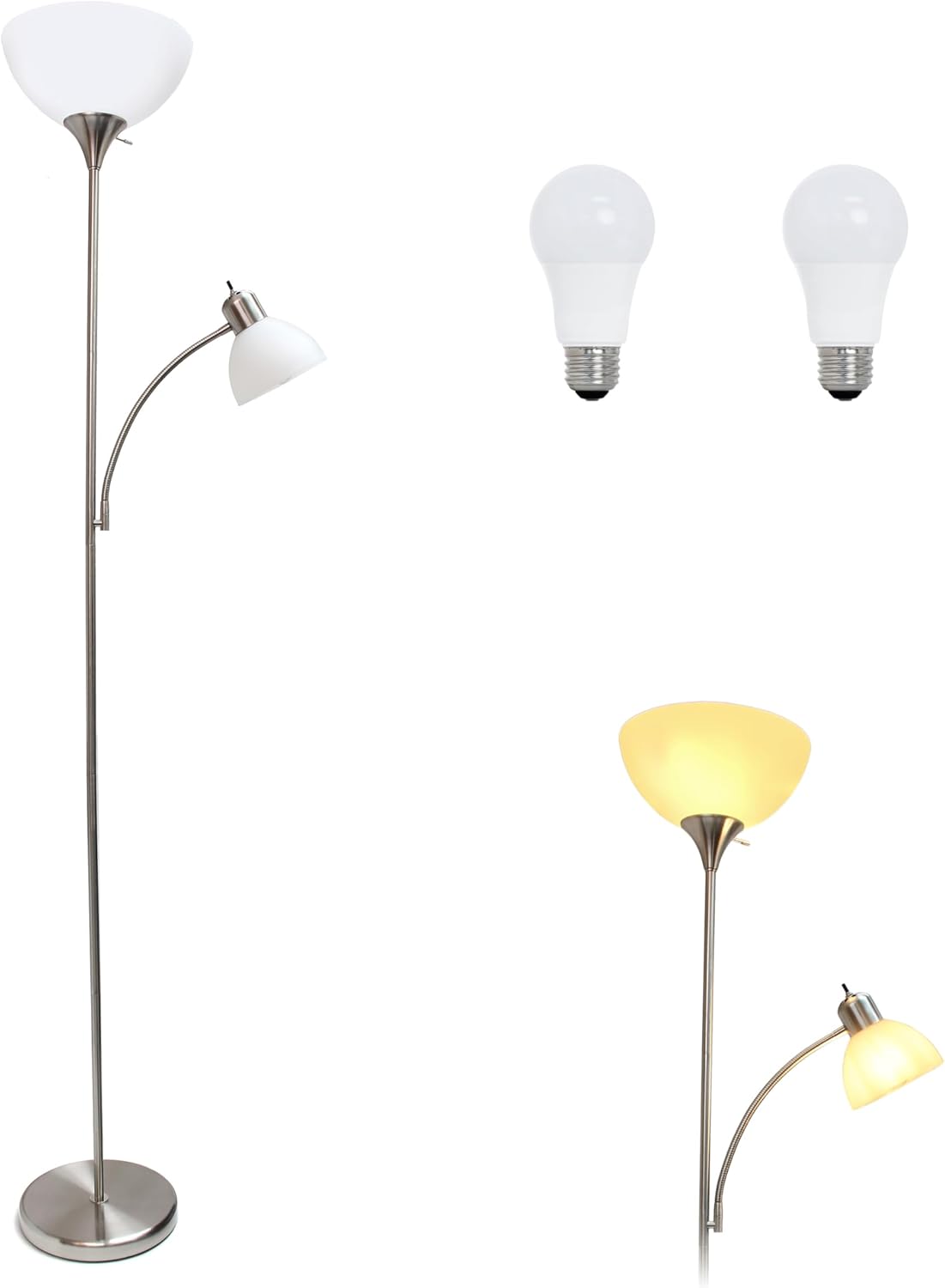 Simple Designs LF2000-SLV Mother-Daughter Floor Lamp with Reading Light, Silver