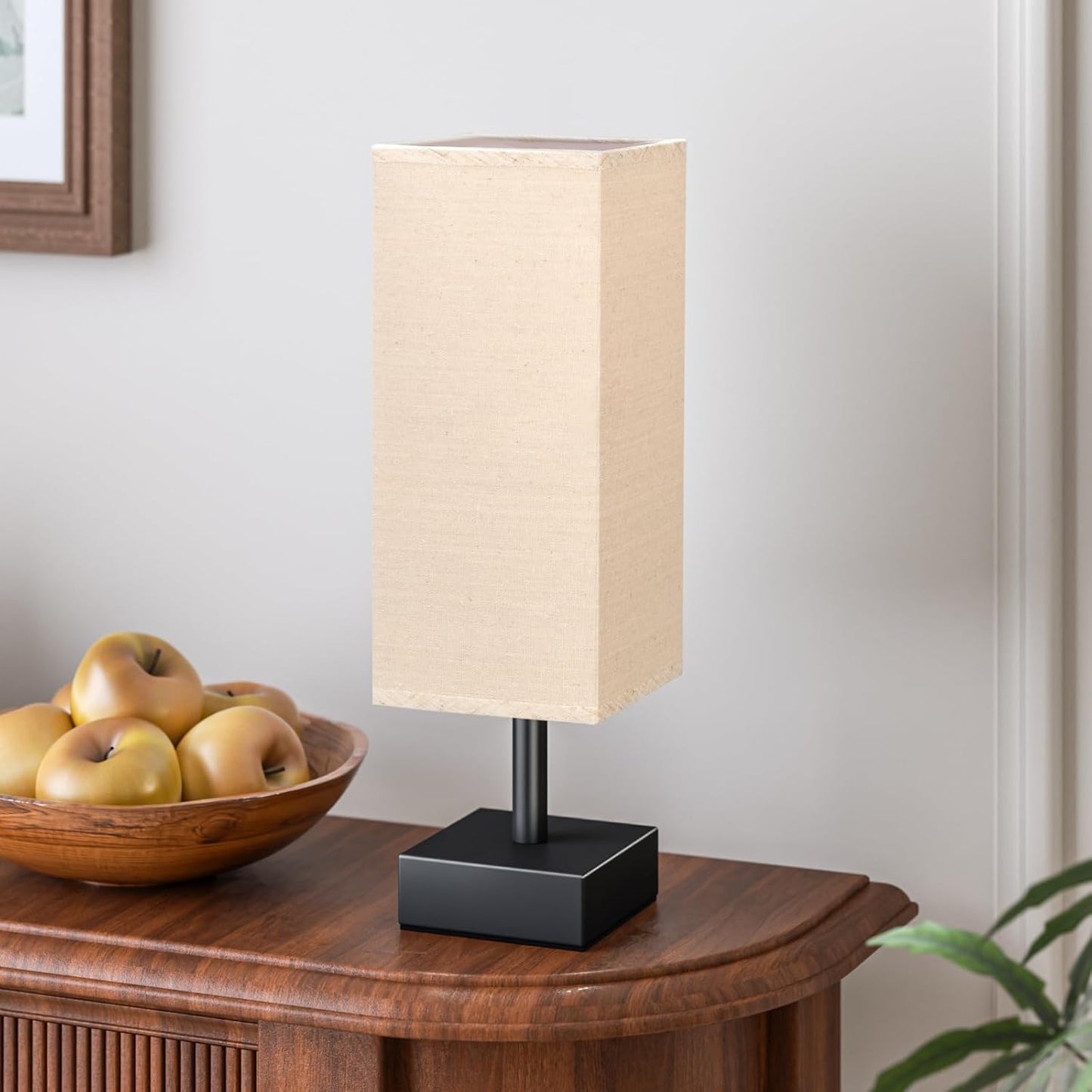 Small Table Lamp for Bedroom - Bedside Lamps for Nightstand, Minimalist Night Stand Light Lamp with Square Fabric Shade, Desk Reading Lamp for Kids Room Living Room Office Dorm