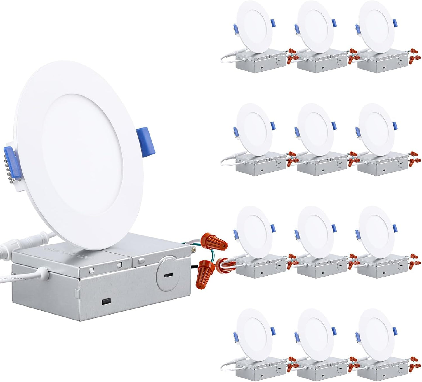TORCHSTAR Basic Series 12-Pack 6 Inch Ultra-Thin LED Recessed Lighting with Junction Box, CRI90, Aluminum, 5000K Daylight, 5%-100% Dimmable Slim Recessed Downlight, 12W 1100LM, ETL and Energy Star