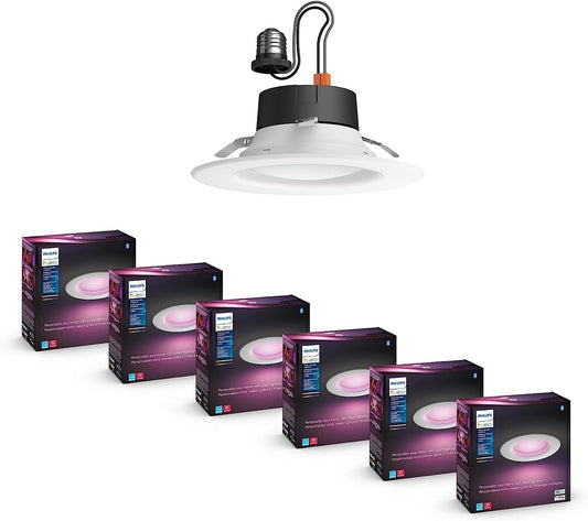 Philips Hue Smart 5/6 Inch LED Downlights, Color-Changing Recessed Lighting, 6 Pack,1100LM, Control with Hue App, Compatible with Alexa, Google Assistant, and Apple HomeKit