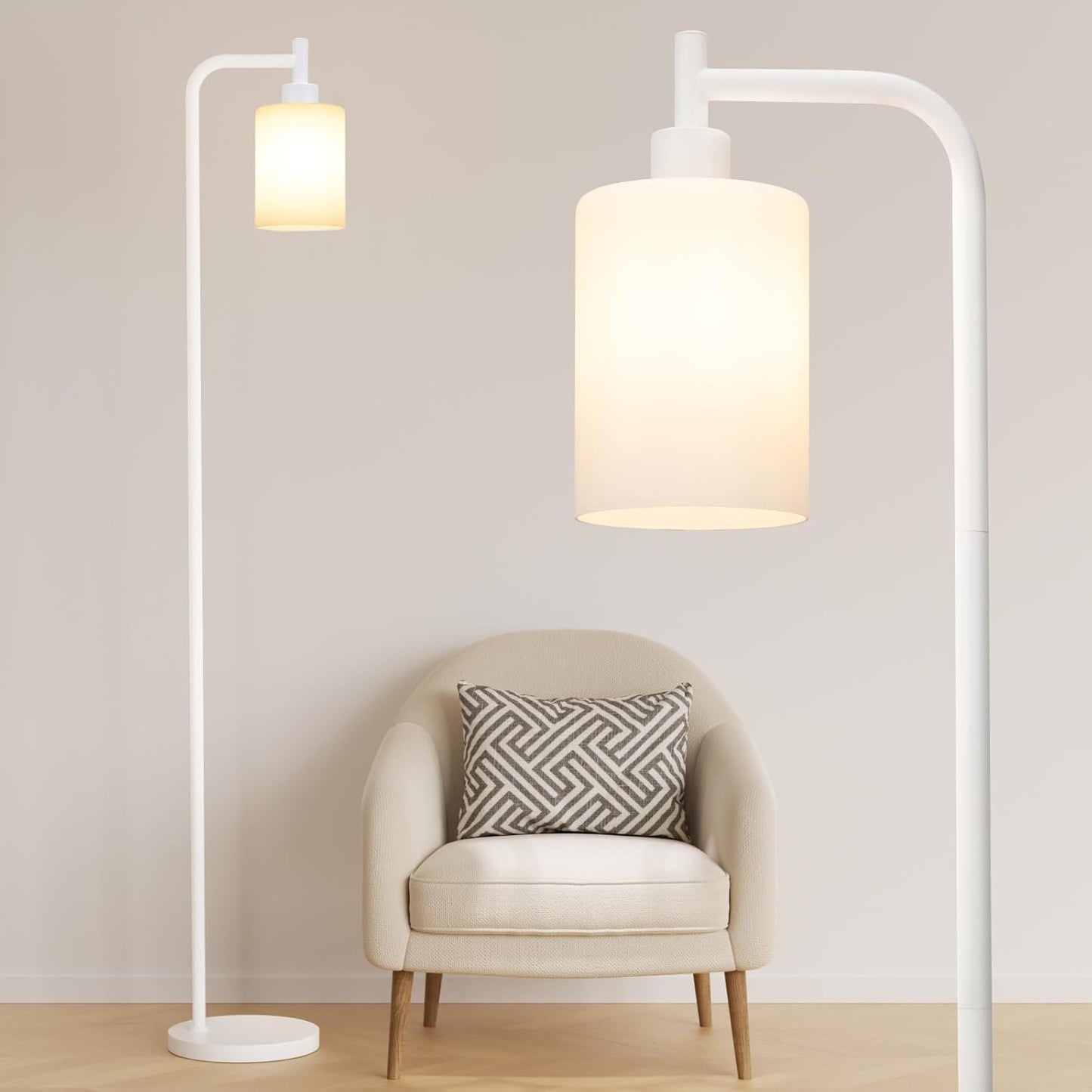 Industrial Floor Lamp with Glass Shade - Black, LED Bulbs, Foot Pedal Switch, Easy Assembly