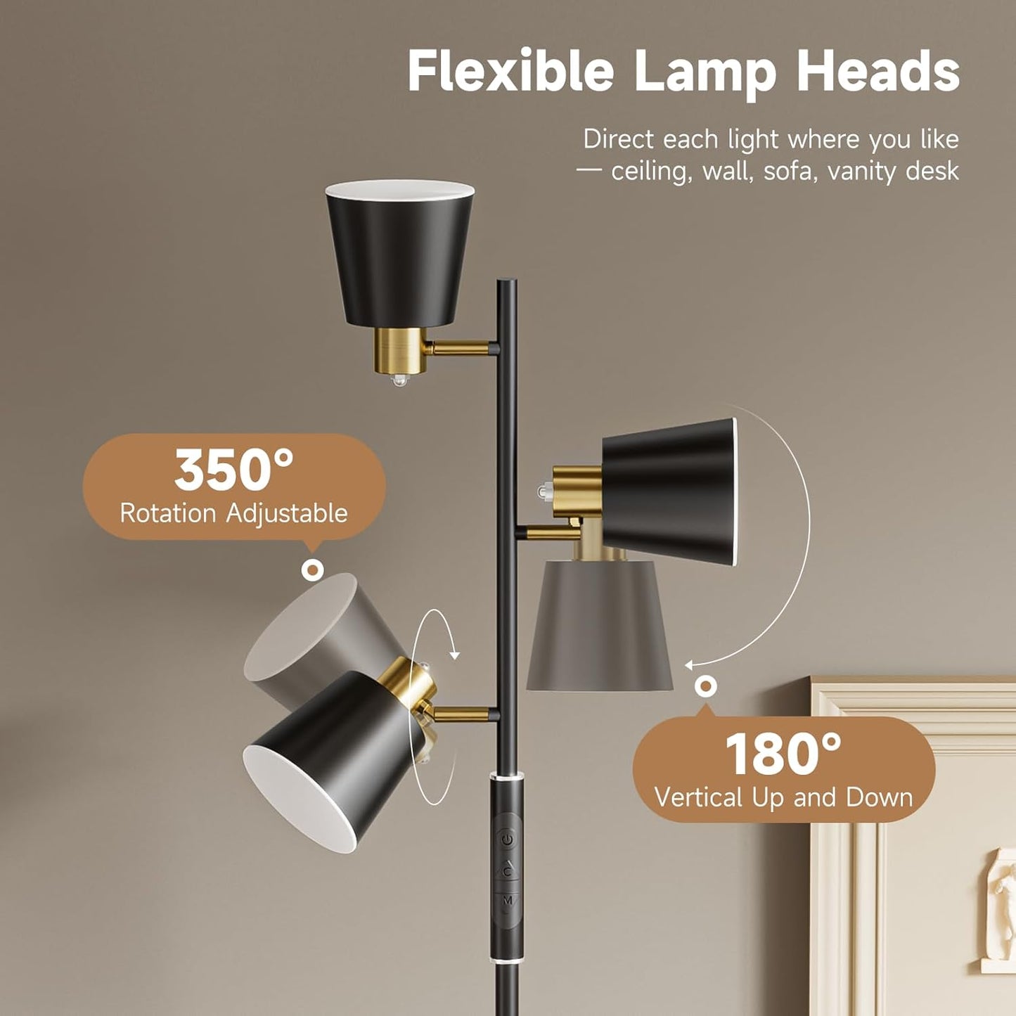 LED Tree Floor Lamp, 2500LM Super Bright Standing Lamp with Remote & Touch Control, 4 Color Temperatures, 3 Rotatable Lights, Modern Dimmable Floor Lamps for Living Room Bedroom Office