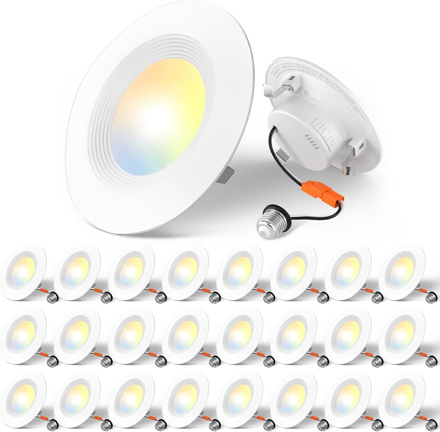 Amico 24 Pack 5/6 inch 5CCT LED Recessed Lighting, Dimmable, 12.5W=100W, 950LM, 2700K/3000K/4000K/5000K/6000K Selectable, Retrofit Can Lights with Baffle Trim, IC Rated - ETL & FCC, White
