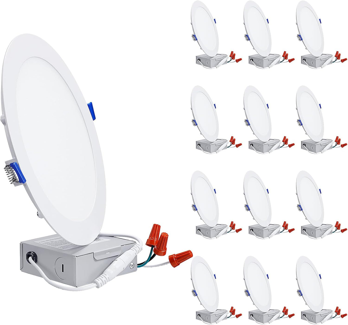 TORCHSTAR Basic Series 12-Pack 6 Inch Ultra-Thin LED Recessed Lighting with Junction Box, CRI90, Aluminum, 5000K Daylight, 5%-100% Dimmable Slim Recessed Downlight, 12W 1100LM, ETL and Energy Star