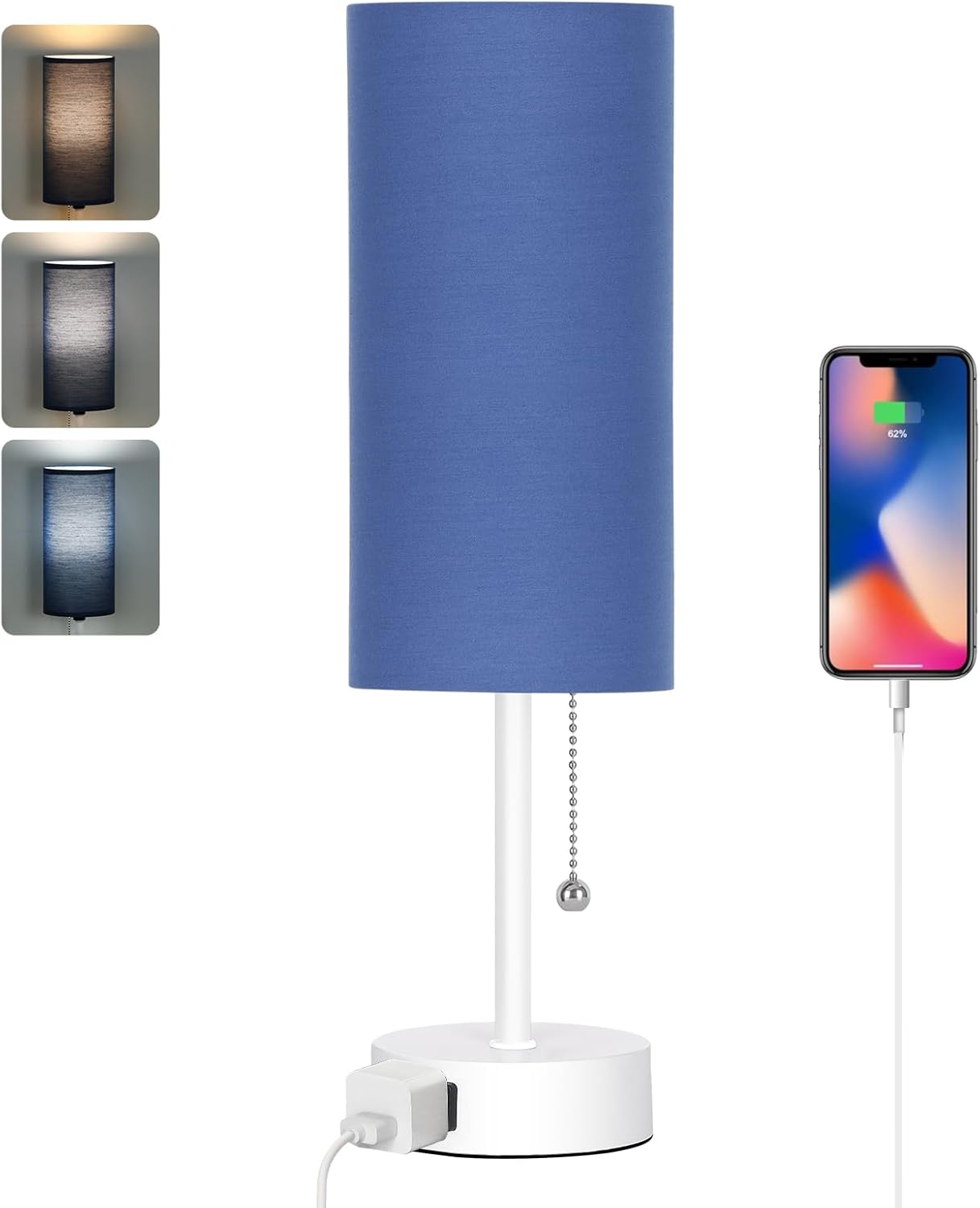 Dott Arts 15" Table Lamp for Bedroom, 3-Color Bedside Lamps with Pull Chain, Bedroom Table Lamps for Nightstand,AC Outlet Small Lamp for Living Room, Bulb Included