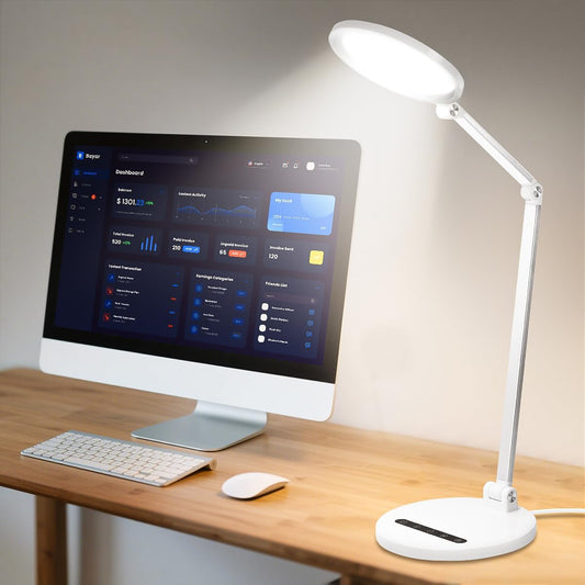 LED Desk Lamp for Home Office, Eye-Caring Desk Light for Video Call, Dimmable 3 Color Temperature 10 Brightness Computer Light, Led Desk Light, Memory & Timer Func, Adjustable Flexible Swing Arm