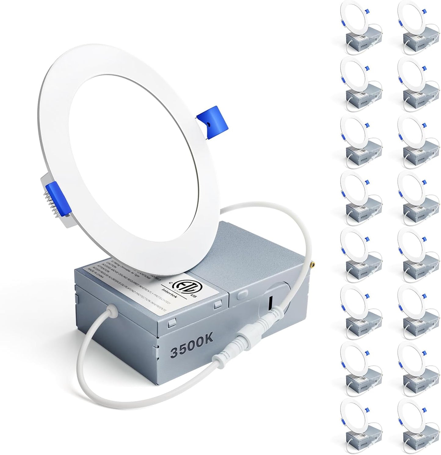 Ensenior 16 Pack 6 Inch LED Recessed Ceiling Light, Dimmable, 2700K-5000K 5CCT, 1050LM 12W 120V, High Brightness Canless Wafer Downlight - ETL&FCC&IC
