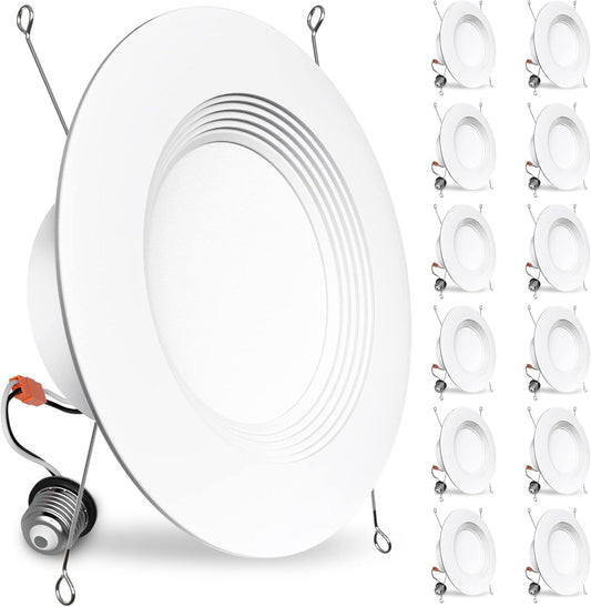BBOUNDER 12 Pack 5/6 Inch LED Recessed Downlight, Baffle Trim, Dimmable, 12.5W=100W, 5000K Daylight, 950 LM, Damp Rated, Simple Retrofit Installation -No Flicker