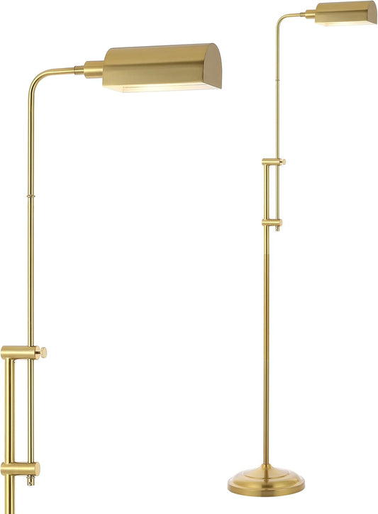 JONATHAN Y JYL3095A Zinnia 63" Industrial Minimalist Height-Adjustable Iron Pharmacy LED Floor Lamp Glam, Modern, Designer, Casual, Vintage, Office, Living Room, Dining Room, Bedroom, Brass Gold