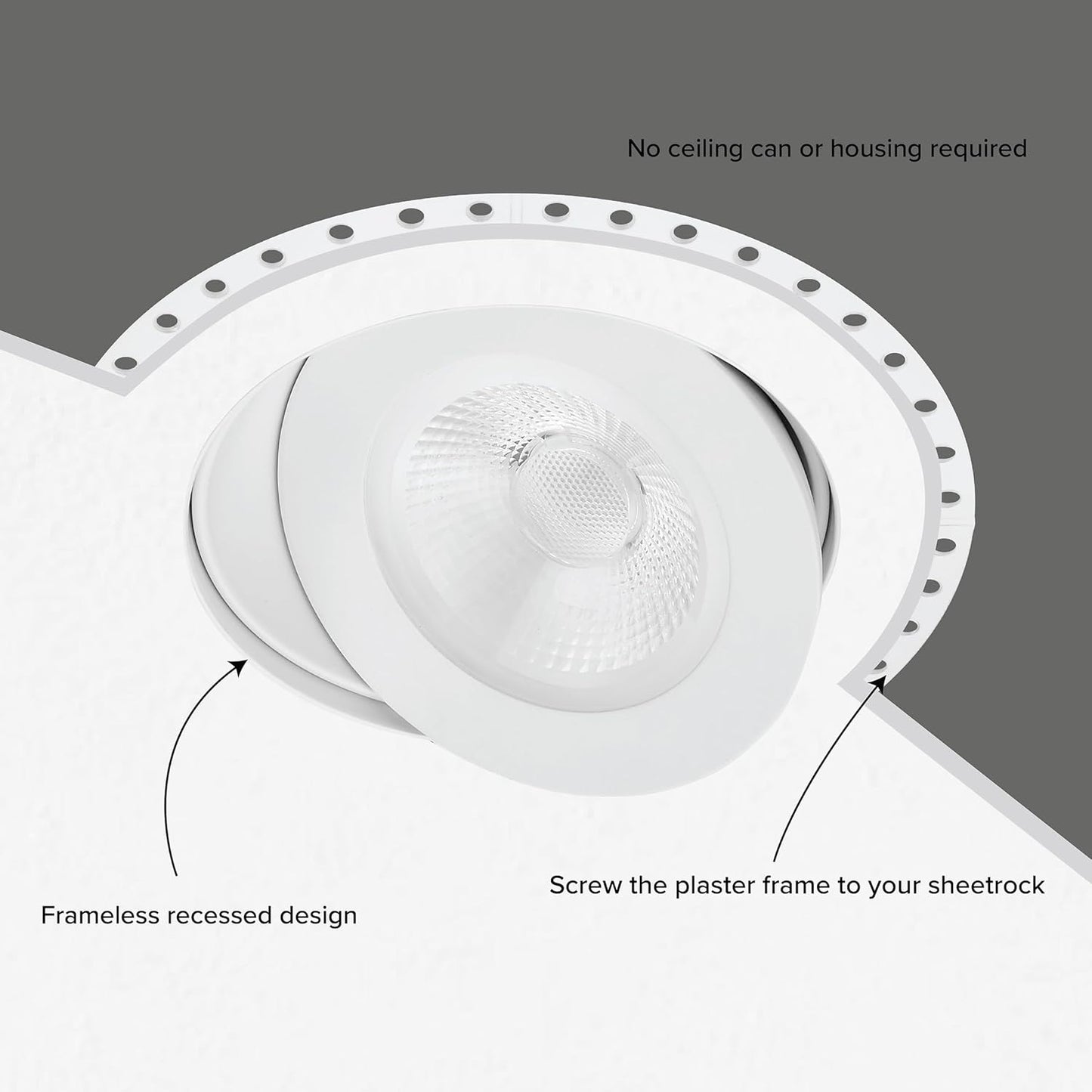 Maxxima 4” 5 CCT Rotatable Ultra-Thin Trimless Recessed LED Floating Gimbal Downlight, 750 Lumens, Color Selectable 2700K/3000K/3500K/4000K/5000K, 90-Degree Tilt, Dimmable, 90 CRI, IC Rated Canless