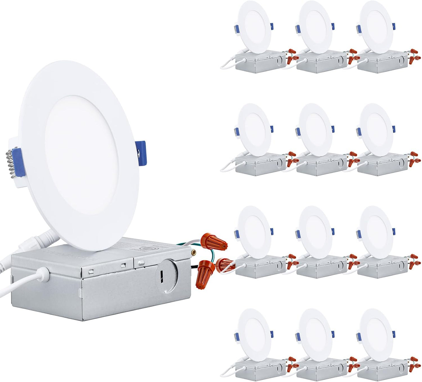 TORCHSTAR Basic Series 12-Pack 6 Inch Ultra-Thin LED Recessed Lighting with Junction Box, CRI90, Aluminum, 5000K Daylight, 5%-100% Dimmable Slim Recessed Downlight, 12W 1100LM, ETL and Energy Star