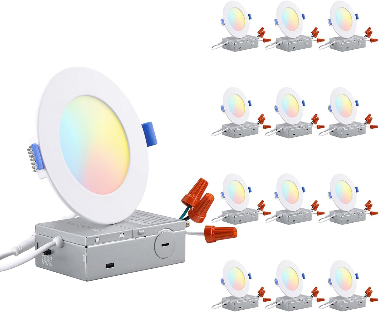 TORCHSTAR Basic Series 12-Pack 6 Inch Ultra-Thin LED Recessed Lighting with Junction Box, CRI90, Aluminum, 5000K Daylight, 5%-100% Dimmable Slim Recessed Downlight, 12W 1100LM, ETL and Energy Star