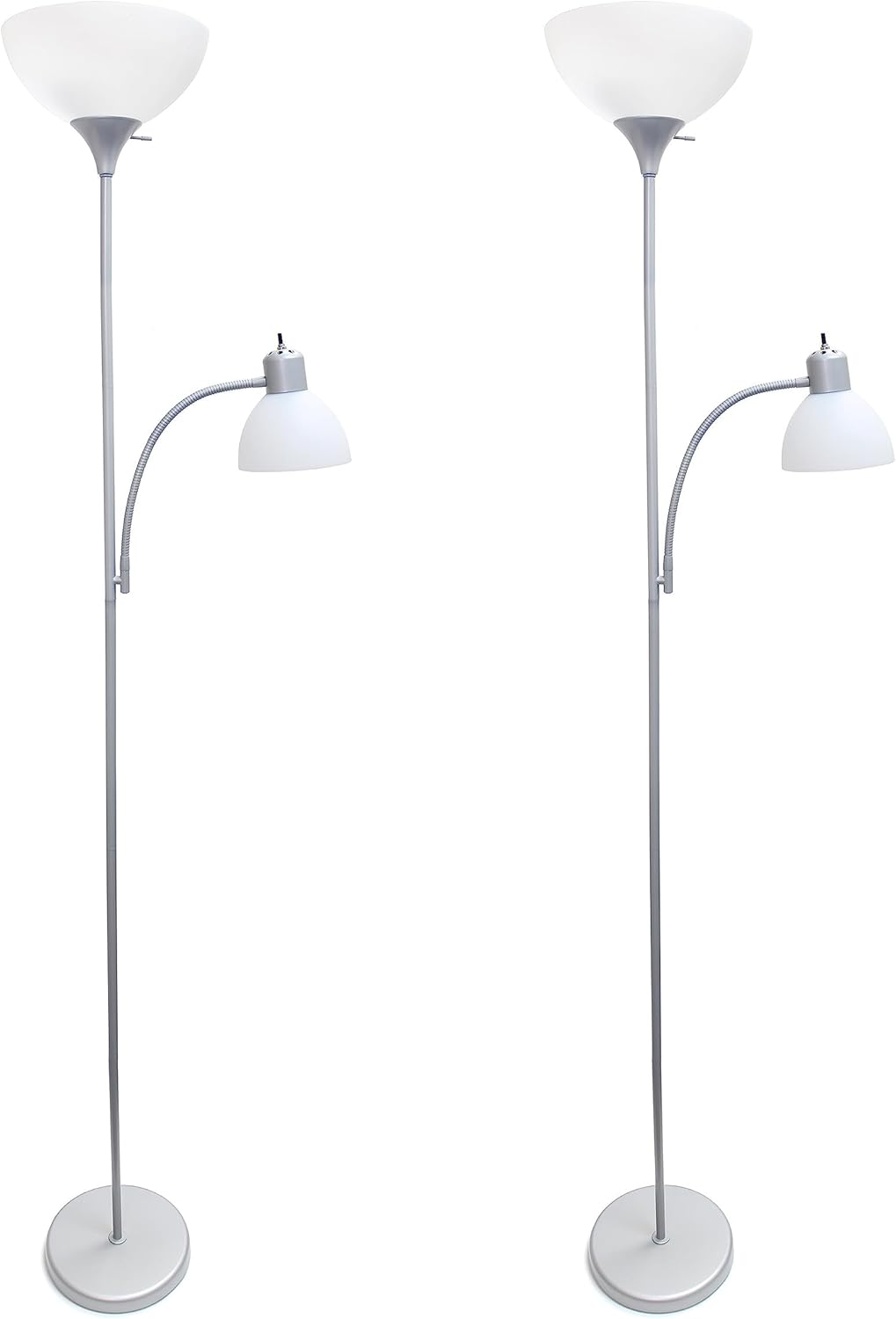 Simple Designs LF2000-SLV Mother-Daughter Floor Lamp with Reading Light, Silver