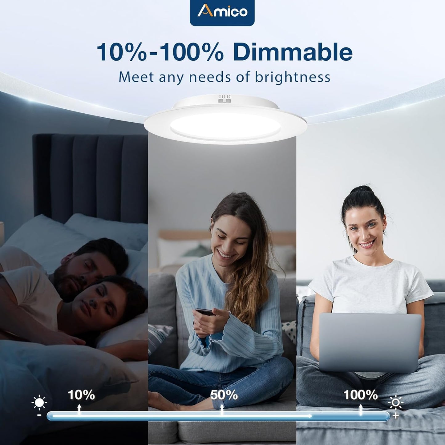 Amico 24 Pack 5/6 inch 5CCT LED Recessed Lighting, Dimmable, 12.5W=100W, 950LM, 2700K/3000K/4000K/5000K/6000K Selectable, Retrofit Can Lights with Baffle Trim, IC Rated - ETL & FCC, White