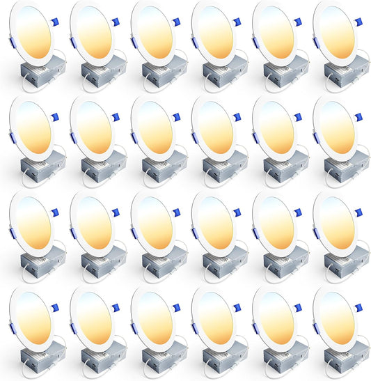 Ensenior 24 Pack 6 Inch LED Recessed Ceiling Light, Dimmable, 2700K-5000K 5CCT, 1200LM 12W 120V, High Brightness Canless Wafer Downlight - ETL&FCC&IC