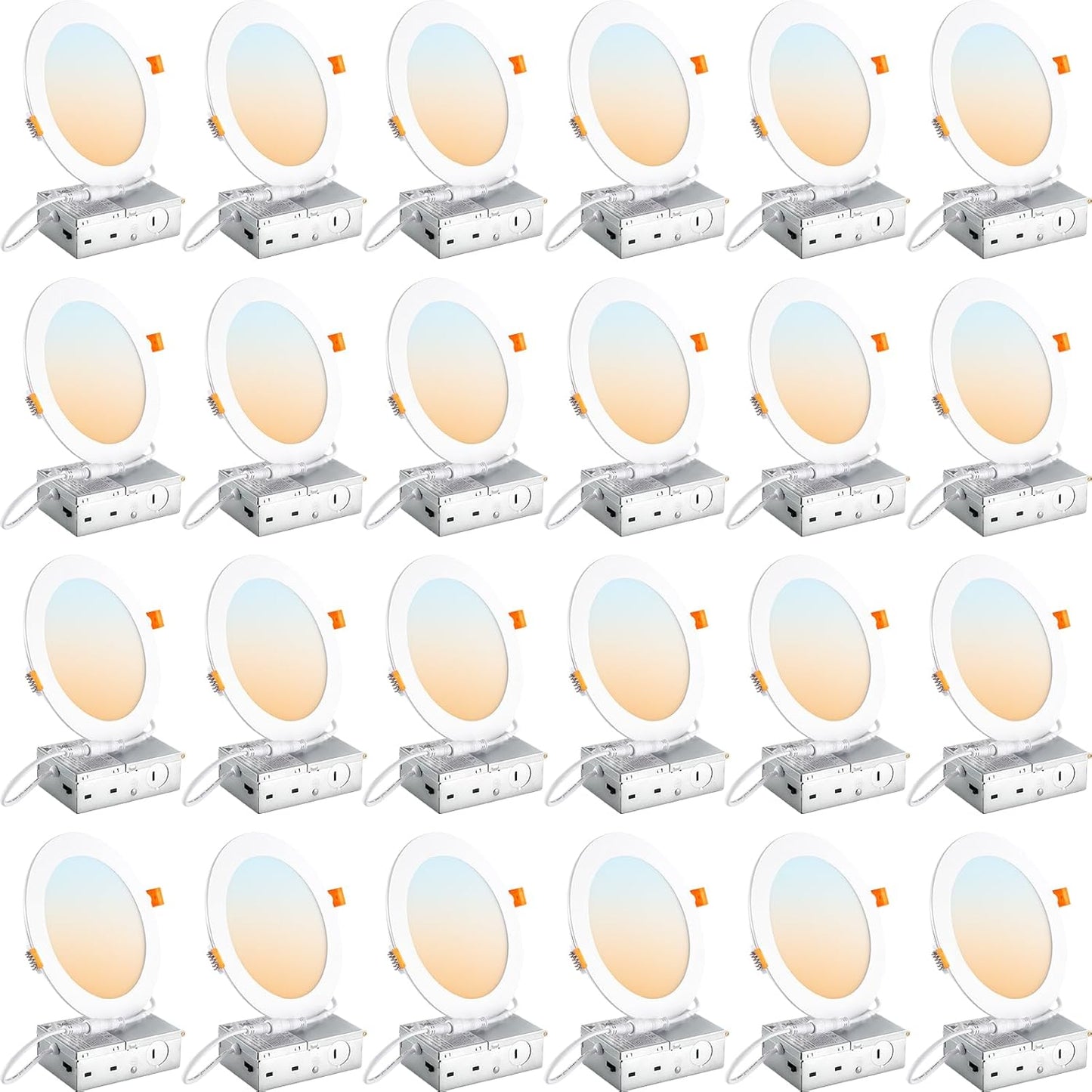 DLLT LED Recessed Ceiling Light: 24 Pack 4 Inch Recessed Lighting for Kitchen - 5CCT Dimmable Canless Wafer Downlight for Living Room - 900LM Brightness 9W LED Can Lights for Bedroom ETL FCC