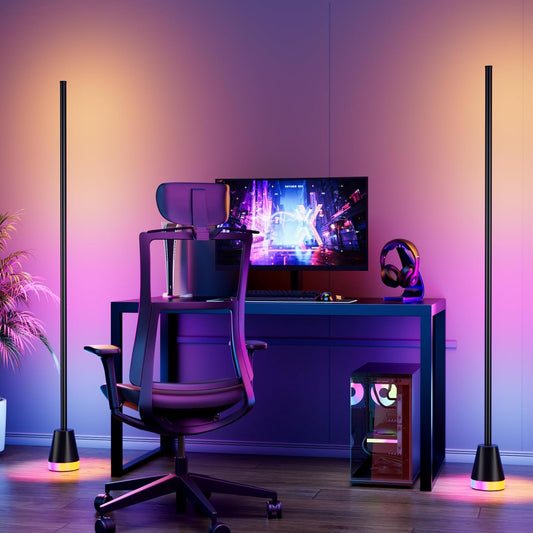2PCS RGB Corner Floor Lamp with Matter, 60 Inch Bright Standing Lamps for Bedroom with APP and Remote Modern Floor Lamp Color Changing Ambience Light with Music Sync and 16 Million Colors