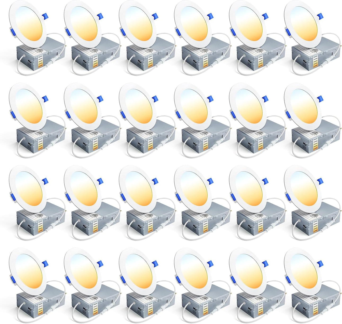 Ensenior 24 Pack 6 Inch LED Recessed Ceiling Light, Dimmable, 2700K-5000K 5CCT, 1200LM 12W 120V, High Brightness Canless Wafer Downlight - ETL&FCC&IC